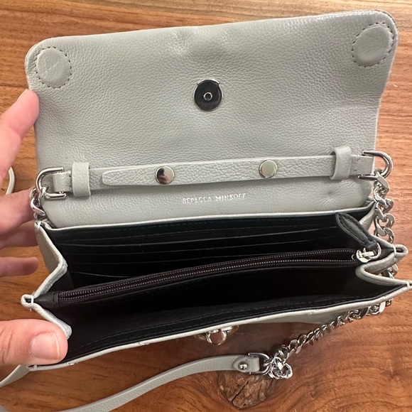 Rebecca Minkoff Edie Leather Wallet on a Chain Grey - Picture 2 of 6